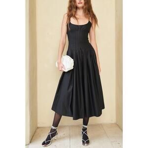 Hunter Bell Naomi Dress Black Corset Midi Cotton Spaghetti Strap Size 2